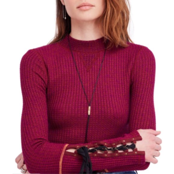 Free People Mountaineer Thermal Top lace-Up Tie Cuff Long Sleeve - Picture 2 of 12